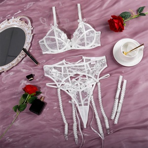 Ingrosso ricamo <span class=keywords><strong>intimo</strong></span> 3 pezzi da donna biancheria intima donna trasparente <span class=keywords><strong>Sexy</strong></span> biancheria intima bianca - Product Image 6