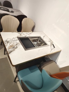 Meubles de cafétéria Guangdong Hot Pot Table Barbecue électrique <span class=keywords><strong>coréen</strong></span> Smokehouse Grill <span class=keywords><strong>Restaurant</strong></span> Steamboat Table et chaise de salle à manger - Product Image 4