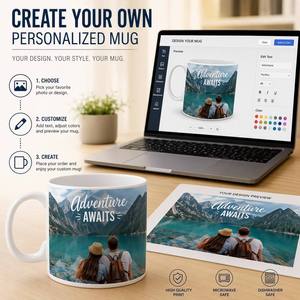 Mug en porcelaine personnalisé Your Touch, compatible micro-ondes, taille personnalisée, photo/texte/logo/image, cadeau pour papa, maman, Noël, anniversaire - Product Image 3