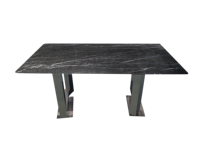 Table à manger en marbre noir de fabrication artisanale, table en pierre naturelle polie, mobilier moderne sur mesure pour villa, appartement, hôtel et salle à manger