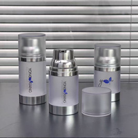 Flacon pompe sans air cylindrique 15ml 30ml 50ml en ABS AS PP pour emballage de lotion et crème, forme pour nettoyant visage, logo personnalisé