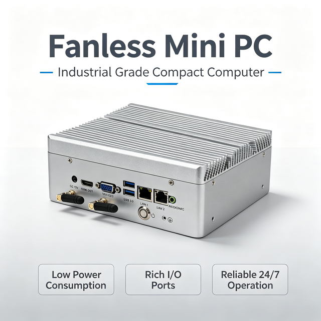 Industrial Fanless Embedded Mini PC Supports RS232/485 COM Ports, Dual Ethernet LAN, HDMI, VGA, Fanless Industrial Computers