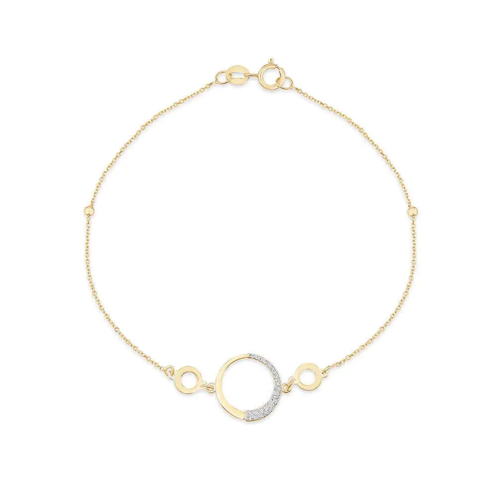 Firstmadam 14kt Yellow Gold Circle Chain Bead Bracelet Lab Made Diamond Bracelet