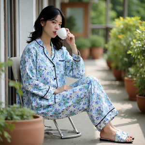 Breathable <b>White</b> Floral Cotton Pajama <b>Set</b> for Women Girls Nightwear Cute Floral Prints Latest Pj <b>Set</b> Comfortable Sleepwear - Product Image 1