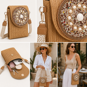 Sac bandoulière <span class=keywords><strong>en</strong></span> <span class=keywords><strong>paille</strong></span> style bohème personnalisé avec clous décoratifs pour femme, <span class=keywords><strong>pochette</strong></span> de téléphone, sac de plage – Vente <span class=keywords><strong>en</strong></span> gros - Product Image 4