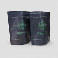 Sachet d'emballage souple refermable de qualité alimentaire, noir mat, imprimé sur mesure, avec fermeture éclair, pour mélange de café et poudre de suppléments