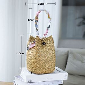 Nuevo Bolso de Mano de Paja Natural para Mujer 2025, Bolso de Playa con Pañuelo de Moda - Product Image 2