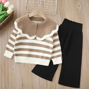 Ensemble de deux pulls en tricot pour filles, printemps-hiver, nouveau pull rayé à col rond pour filles - Product Image 1