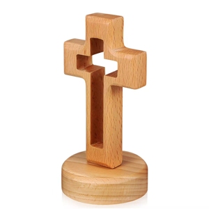 Vintage Style Wood Carved Crafts Wooden Ornament Cross for Religious Festival Decor
