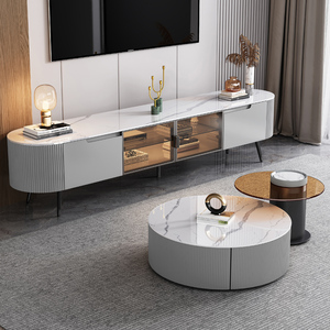 Meuble <span class=keywords><strong>TV</strong></span> en verre trempé du fabricant d'origine, combinaison salon, style moderne, luxe léger, plaque de roche extensible - Product Image 4