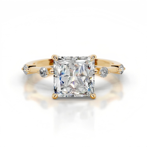 Anillo de Compromiso con Moissanita Corte Princesa de 2 Quilates, Oro Amarillo, Estilo Clásico, Joyería Fina para Mujer - Product Image 1
