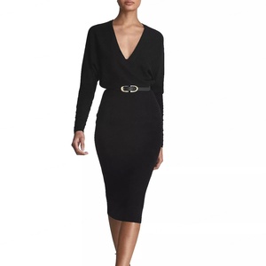 Nouvelle Robe Courte Sexy Américaine Personnalisée à Col en V et Manches Longues Froncées pour Femme avec Ceinture – Idéale pour Soirées et Anniversaires - Product Image 1