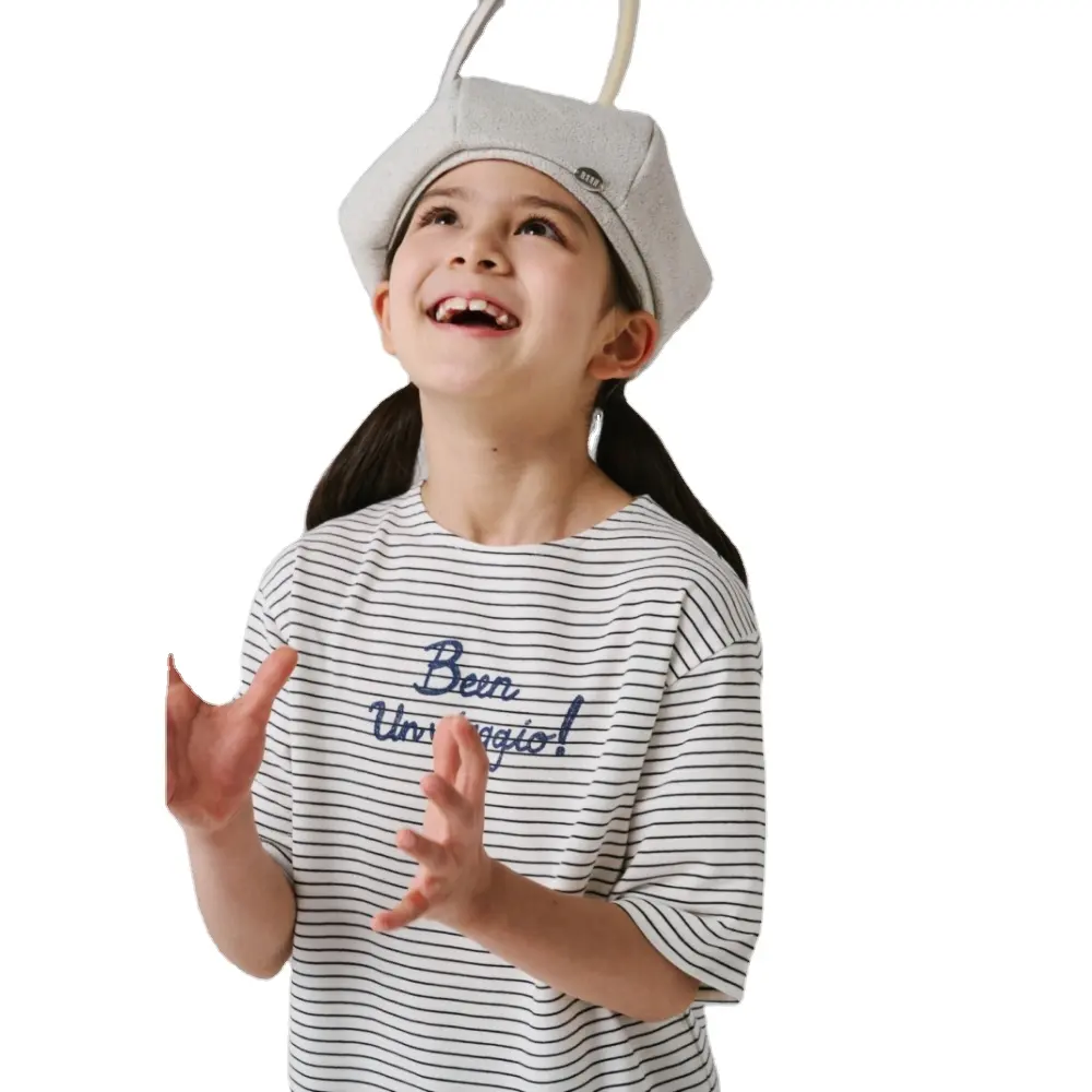 تي شيرت جميل من القطن للأطفال سريع الجفاف كاجوال برقبة على شكل حرف O قماش منسوج بتصميم كارتوني لطيف للفتيات الصغيرات