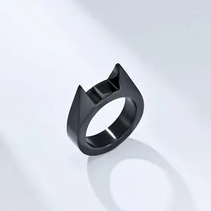 2024 new Sharp Cat Ear ring Defense Broken Window Steel black Plated unisex Rings street wear Men's Jewelry custom Wholesale