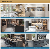 Ensemble armoire de cuisine shaker de style américain de luxe panneau de mélamine de carcasse en acier inoxydable placage de bois personnalisé pour appartement
