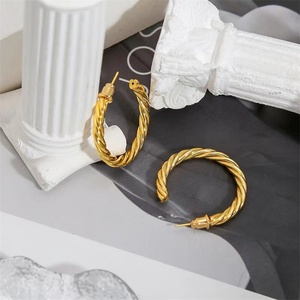 Wholesale Popular Twisted <b>Stud</b> <b>Earring</b> <b>Fine</b> Gold Plated Stainless Steel Rope Hoop <b>Earrings</b> Women - Product Image 3