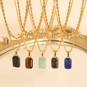 Kalung liontin grosir Mode Pria perhiasan batu permata liontin baja antikarat hitam Onyx Lapis kalung Aventurine - Product Image 1