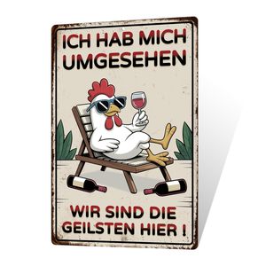 Divertente Targa in Metallo con Scritta 'Chicken I Looked We're Coolest Here', Decorazione Murale a Tema Birra e Feng Shui, Colori Personalizzabili 20x30cm - Product Image 1