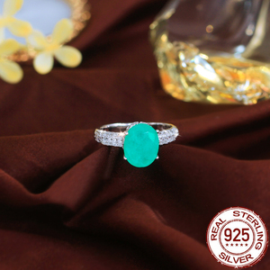 Anello in <span class=keywords><strong>Argento</strong></span> Sterling S925 Stile Brasiliano con Imitazione di Tormalina Paraiba e Zirconi Cubici, Forma Ovale per Donne e Ragazze - Product Image 6