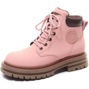 Semelle épaisse femmes bottes femmes 2022 nouvelles bottes en cuir tout-match gros orteil botte à <span class=keywords><strong>lacets</strong></span> - Product Image 1