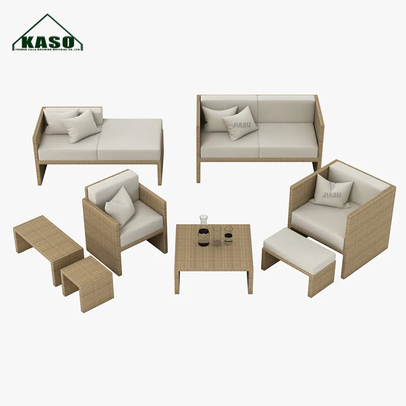 Conjunto de muebles de cama de aluminio, conjunto de cuerda de plástico, nuevos y modernos sofás de aluminio personalizados para jardín y aire libre
