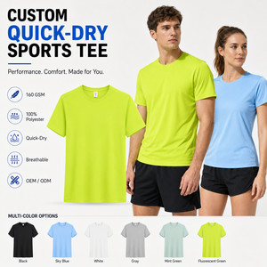 เสื้อยืดเดนิมสปอร์ตผู้ชาย 140 กรัม พิมพ์โลโก้ได้ 100% โพลีเอสเตอร์ แห้งเร็ว ระบายอากาศดี เหมาะสำหรับออกกำลังกาย ชุดทีม ขายส่ง สีเขียวมะนาว - Product Image 1