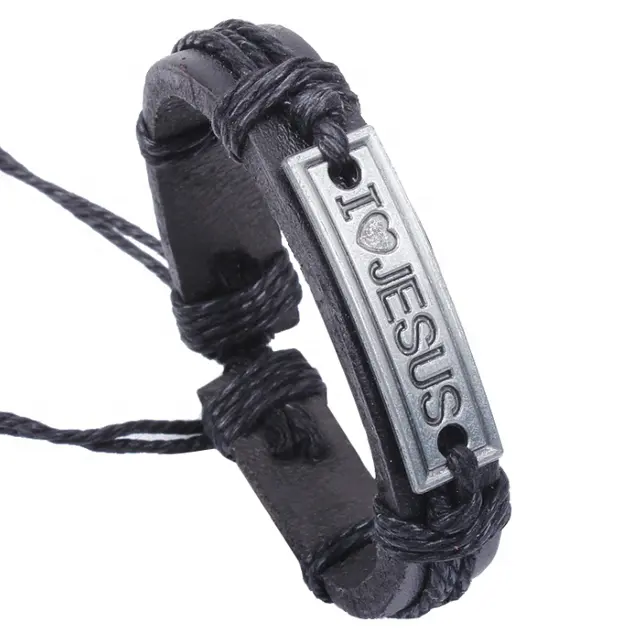 Handmade Exquise Cheap Real leather Bracelet says "I love jesus"