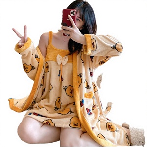 Pijama de Franela Térmica Suave para Invierno, Cuello en V, Largo, Estampado de Dibujos Animados, Clásico, Tipo Bata, para Mujer - Product Image 3
