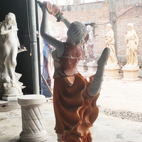 Figurine en pierre décorative artisanale pour fille, Sculpture féminine en marbre blanc, avec robe colorée, Statue féminin avec Base florale