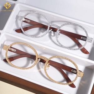 Gafas de Sol de Moda con Decoración de Joyería Hip Hop, Plata 925, Lentes Transparentes con Incrustaciones de Moissanita para Hombre - Product Image 1