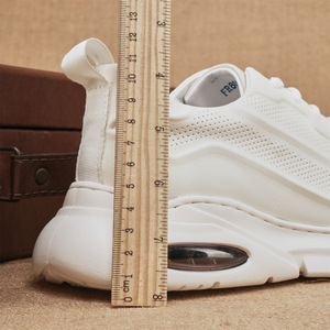 Genuine Leather Chunky Sneakers <b>Round</b> <b>Toe</b> Low <b>Heel</b> Breathable Mesh Lining Rubber Outsole Men's Walking Shoes - Product Image 2
