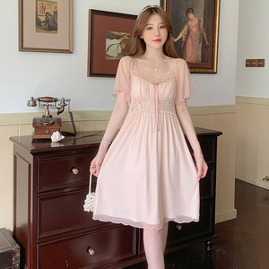 <span class=keywords><strong>Camicia</strong></span> <span class=keywords><strong>da</strong></span> <span class=keywords><strong>notte</strong></span> a <span class=keywords><strong>maniche</strong></span> <span class=keywords><strong>corte</strong></span> stile principessa <span class=keywords><strong>da</strong></span> donna primavera ed estate Casual morbido pizzo dolce con cuscino per la casa può essere indossato - Product Image 4