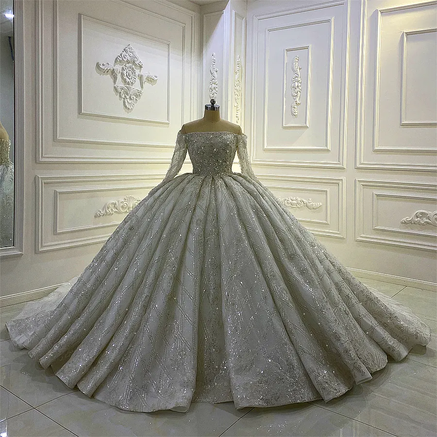 2022 लंबी आस्तीन बंद कंधे एक लाइन शादी की पोशाक महिलाओं के ब्राइडल गाउन पोशाक शादी