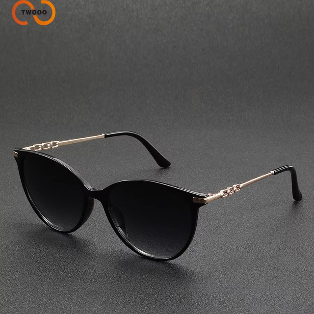Twooo T1463 Fashion Trend Large Frame Cat Eye Metal Chain Women Sunglasses