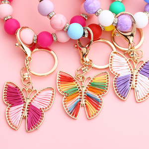 Colorful <b>Beaded</b> <b>Bracelet</b> With Butterfly Keychain Charm Gold Plated Women's Cute Fashion Jewelry Gift - Product Image 3