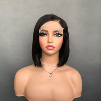 Peluca de pelo Remy puro, peluca recta de Color negro Natural, peluca con cierre de calidad superdibujada doble 5*5