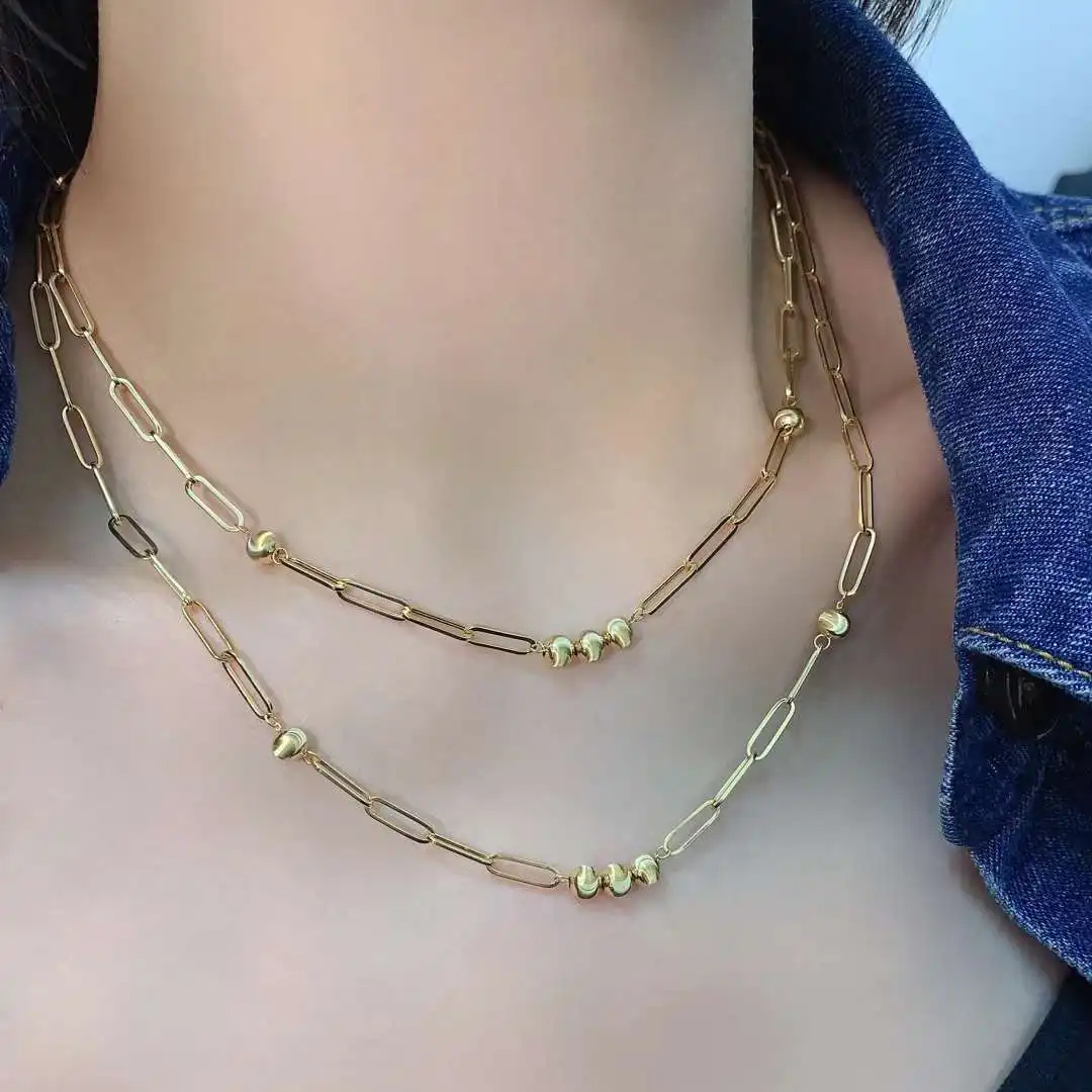 Lerca 18k Pure Gold Jewelry 18k Real Pawnable Wholesale Paperclip Link Chain Necklace Gold Jewelry 18k Real Paperclip Necklace