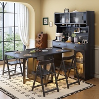 Table à manger pliante en bois massif noir rétro, style vintage français, rectangulaire et extensible, pour petit appartement