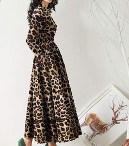 Nueva Primavera/Verano <span class=keywords><strong>EBay</strong></span> manga larga cuello redondo estampado de leopardo elegante y elegante vestido de gama alta - Product Image 5