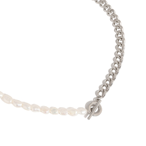 Kalung Rantai Cuban Mutiara Air Tawar Minimalis J&D, Baja Anti Karat Berlapis Emas 18K, Gesper Toggle OT, Perhiasan Klasik - Product Image 4