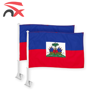 Drapeau de voiture personnalisé en polyester de haute qualité 30*45 cm, drapeau haïtien pour fenêtre avec mât en plastique – Vente en gros