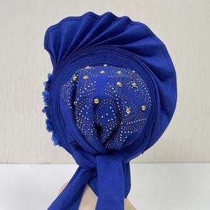 Auto Geles Aso Oke Headtie para <span class=keywords><strong>mujer</strong></span>, venta al por mayor, turbante con diamantes de imitación, gorro musulmán, bufanda envolvente para la cabeza, sombrero para deportes de playa, 2017 - Product Image 2
