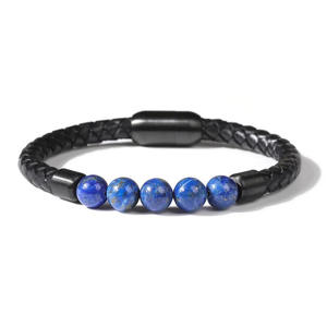 Beliebte Fabrik versorgung Großhandel 8 mm bunte Naturstein perle Magnet leder Armband für Herren Frauen - Product Image 6