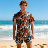 Chemise à manches courtes à motifs personnalisés, taille américaine, performance, 50% coton, 50% viscose, impression par sublimation, chemise de plage, vacances d'été