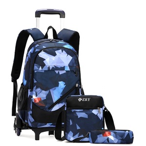 3 pcs azul los niños de la Escuela de bolsa almuerzo bolsa de lápiz de ruedas <span class=keywords><strong>mochila</strong></span> con 2 ruedas y 6 ruedas - Product Image 5