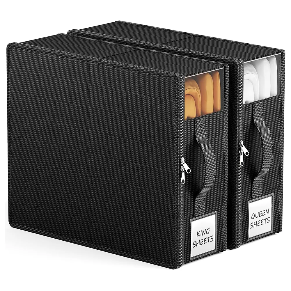 Couverture de literie pliable Cube de rangement pour placard Organisateur de draps de lit et boîte de rangement Lot de 2