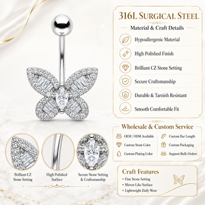 Anillos para <span class=keywords><strong>Ombligo</strong></span> <span class=keywords><strong>de</strong></span> Acero Quirúrgico 316L con Circonita Cúbica, Mariposa, Estrella, Osito, Joyería Corporal para <span class=keywords><strong>Mujer</strong></span>, Hipoalergénica - Product Image 4