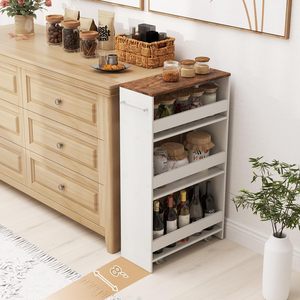 Organizador de estantería de madera delgada de 4 niveles con mango Islas de cocina y carros Carro de almacenamiento rodante estrecho de 4 niveles para lavadora secadora - Product Image 6