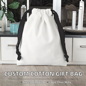 Bolsa de Lona Ecológica Blanca Lisa con Cordón y Logotipo Personalizado para Regalo/Empaque - Product Image 2