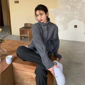 <span class=keywords><strong>Cardigan</strong></span> in Maglia a Collo Alto con Bottoni, <span class=keywords><strong>Grigio</strong></span>, Essenziale per l'Inverno, Tinta Unita, Giacca Lavorata a Maglia, Maglione da <span class=keywords><strong>Donna</strong></span> a Maniche Lunghe, <span class=keywords><strong>Cardigan</strong></span> Ampio - Product Image 4